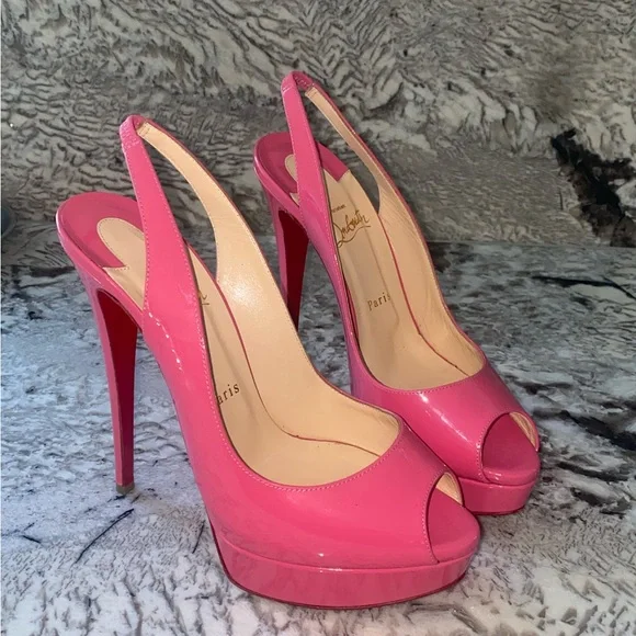 Christian Louboutin Shoes Christian Louboutins Lady Peep Sling 5 Patent Calf In Darling Poshmark